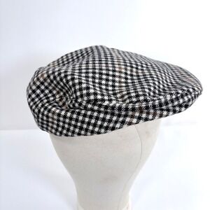 VTG Pendleton Flat Cap Black White Brown Houndstooth Virgin Wool Made USA Sz M